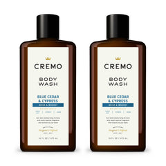 Cremo: botella cedro azul visible, aroma vigorizante para la ducha.