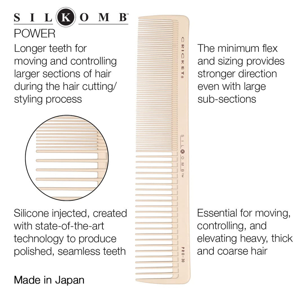 Cricket Silkomb Pro-30, patrón dual de dientes para cortes versátiles.
