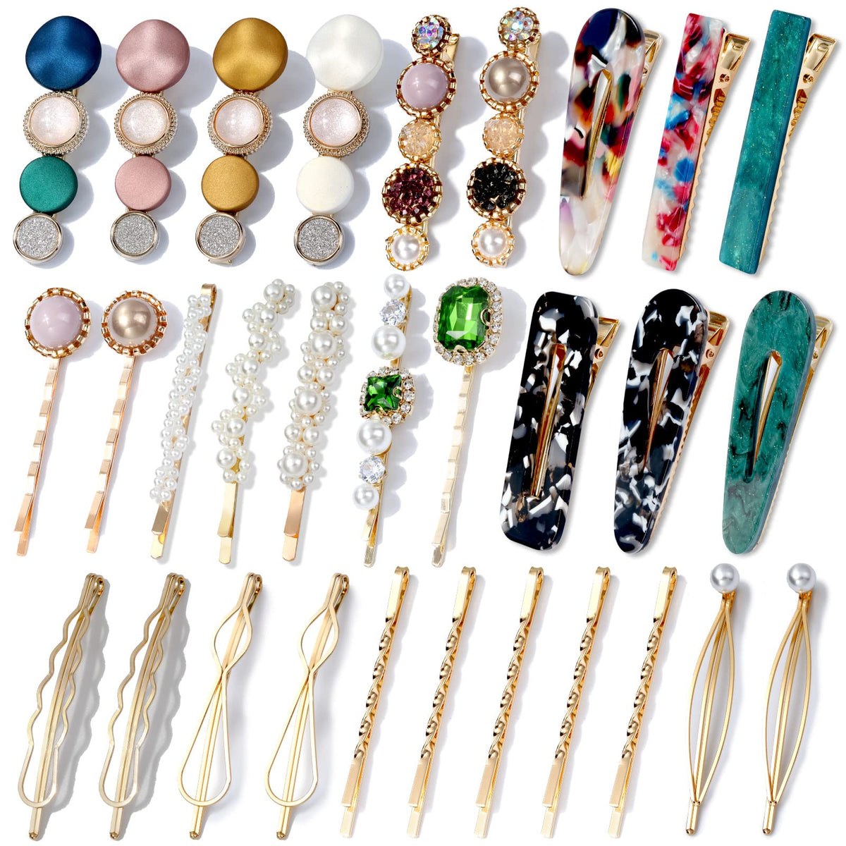 Barrettes Cridoz acrílicas con perlas, sujeción estable para flequillo