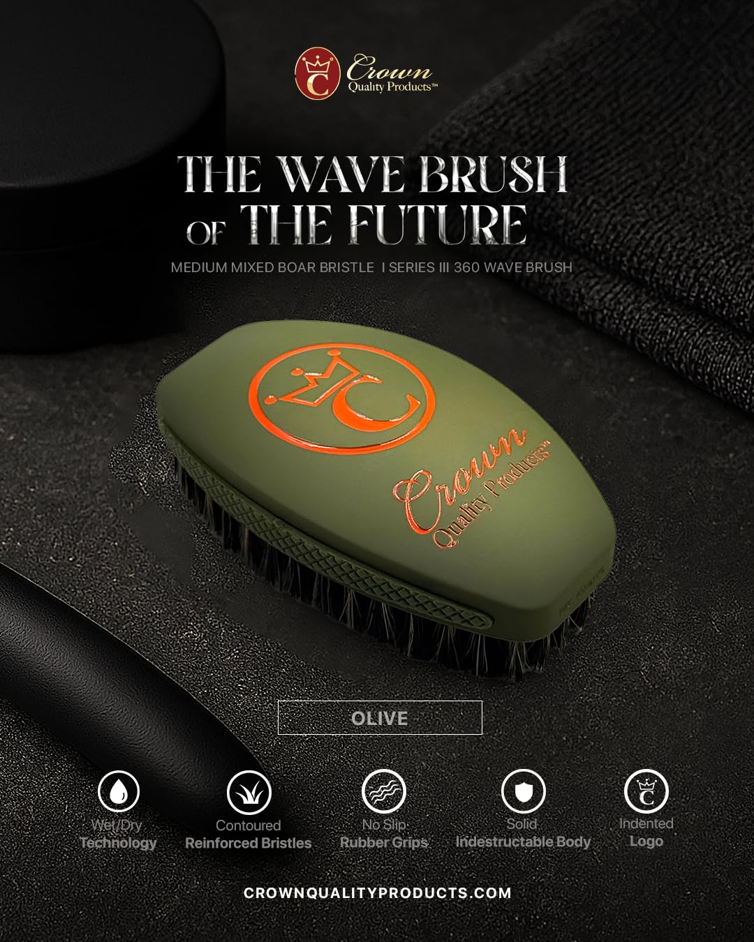 Cepillo Crown Quality Olive Medium Curva 360 Ola Caesar 2.0, uso diario