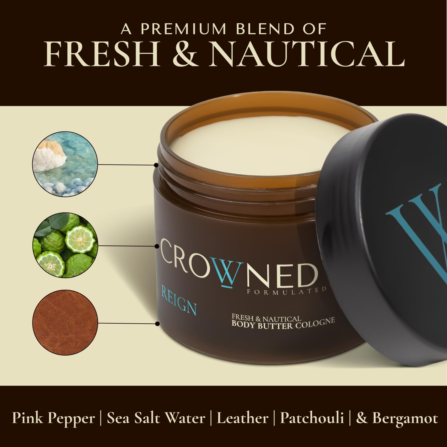 Notas de aroma pimienta rosa y bergamota de Crowned Skin Reign