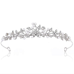 CROWNFAN tiara de perlas con cristal, ideal para boda elegante