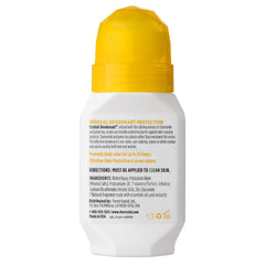 Crystal Essence desodorante mineral roll-on, aplicación suave para uso diario.