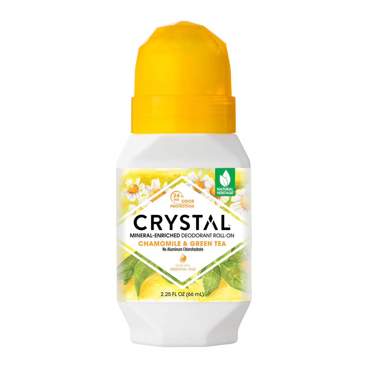 Crystal Essence desodorante mineral roll-on camomila y té verde para uso diario
