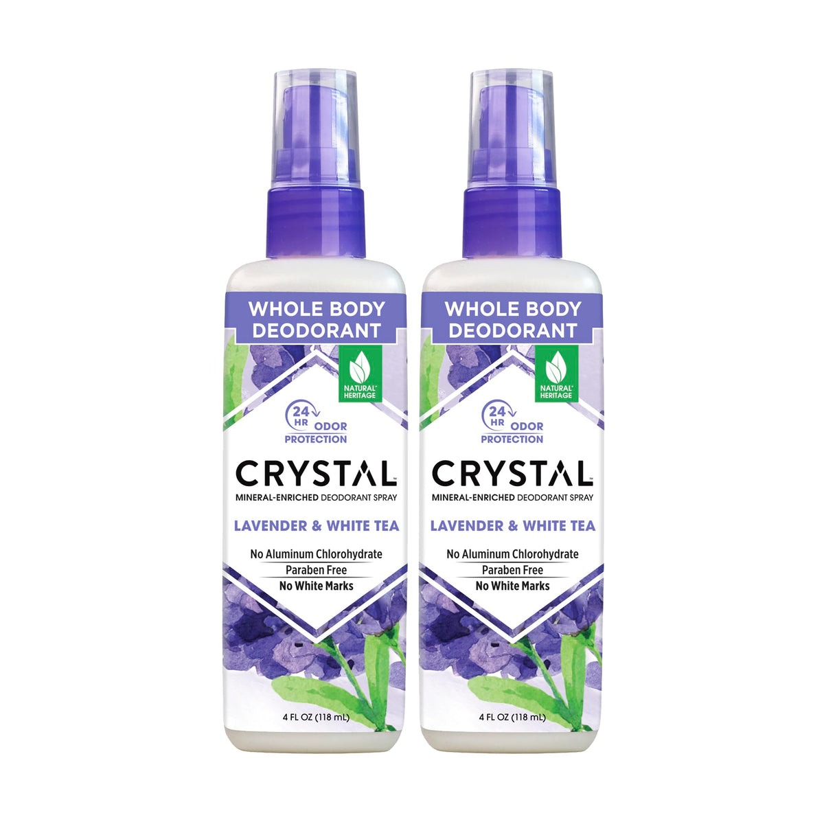 Crystal Essence desodorante mineral spray vista frontal, protección duradera sin manchas.
