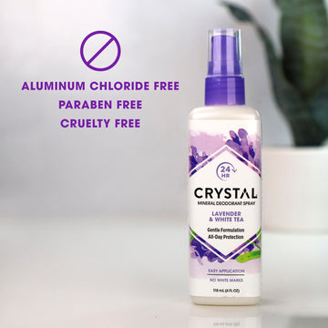 Crystal Essence desodorante mineral spray pulverización uniforme, sensación ligera en la piel.