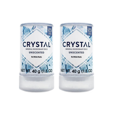 Crystal Essence barra mineral desodorante, empaque de viaje, protección duradera.