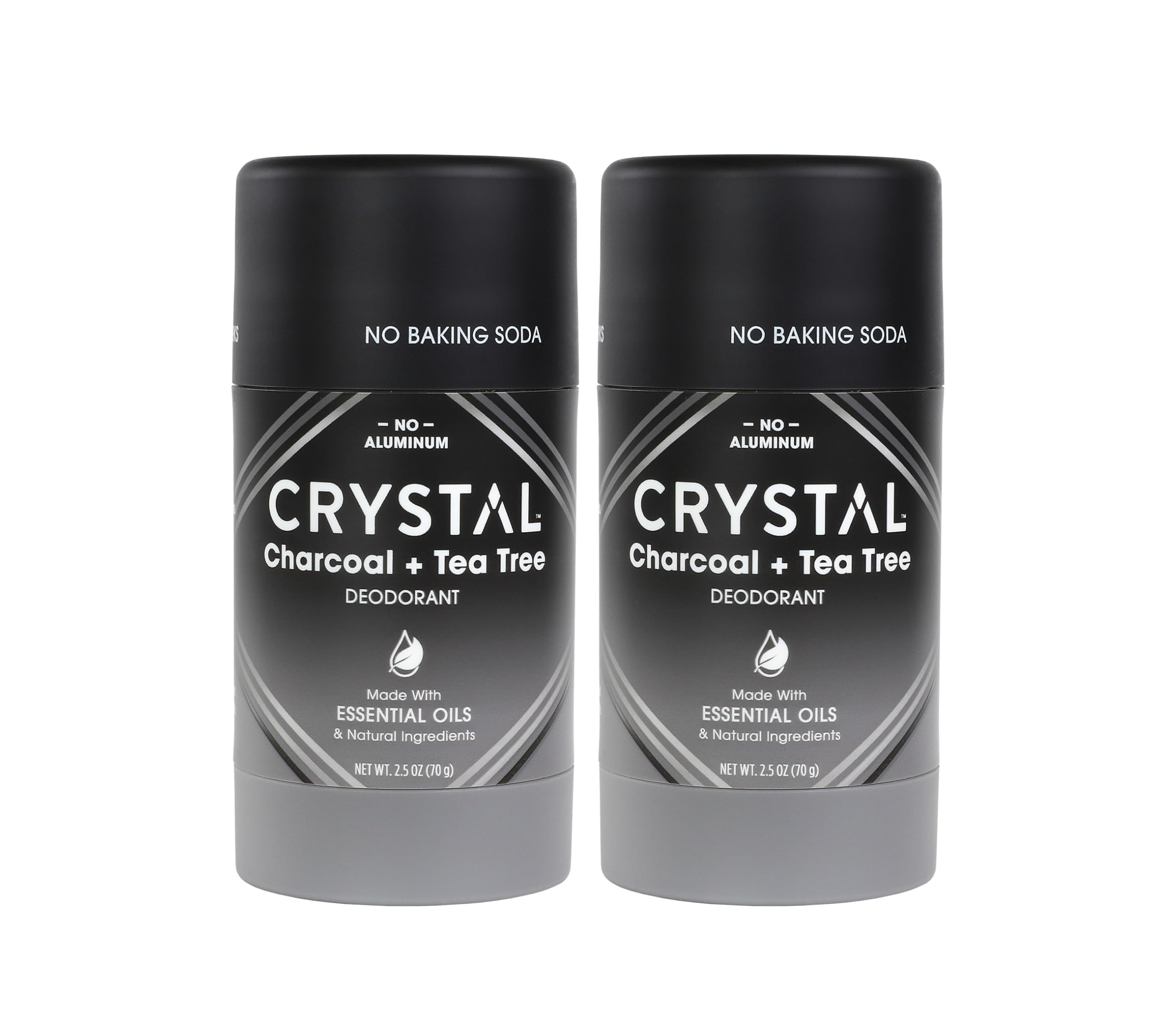 Crystal Essence Charbon Arbre à Thé déodorant magnésium pack deux, invisible sur peau.