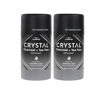 Crystal Essence Charbon Arbre à Thé déodorant magnésium pack deux, invisible sur peau.