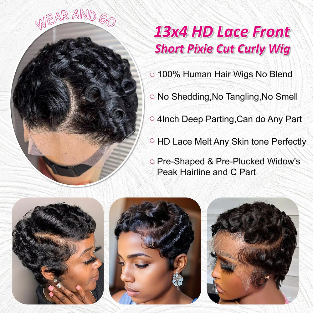 CRYSTALHAIR pixie corto rizado, comodidad ligera para uso diario