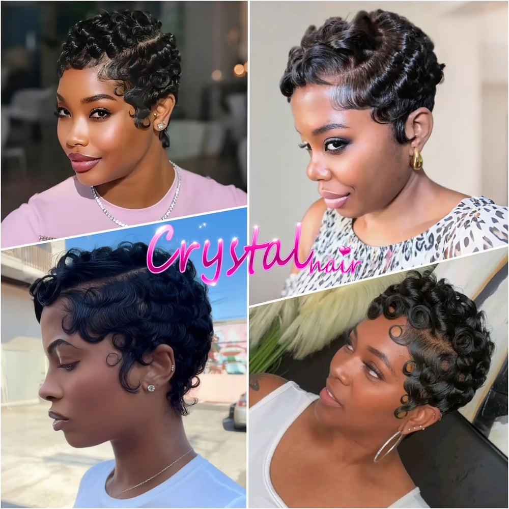 CRYSTALHAIR pixie rizado para mujeres negras, look realista