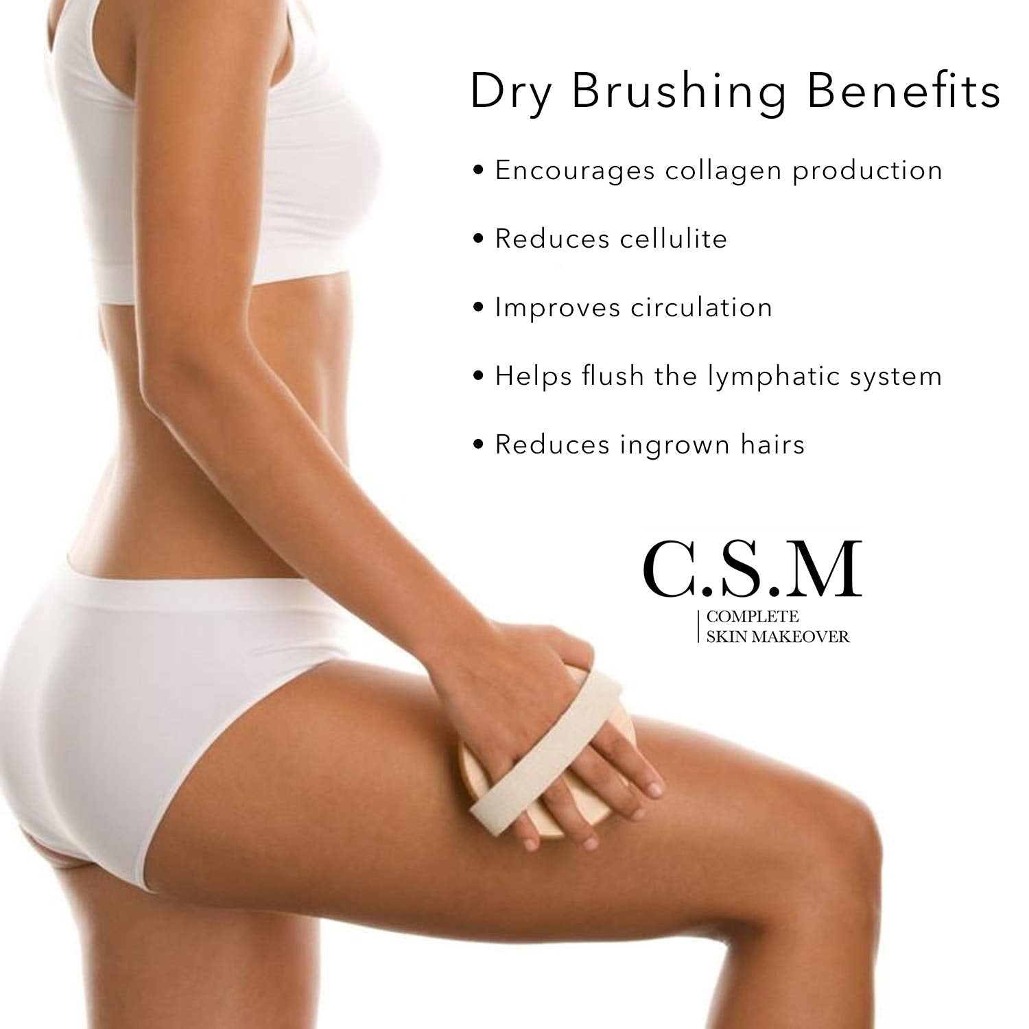 Brocha facial C.S.M con cerdas de jabalí naturales para exfoliar sin irritación.