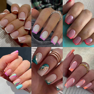 CTTHNBD 6-pack square press-on nails with French tip for quick at-home manicure.