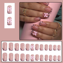 CTTHNBD contenido: 24 uñas cortas cuadradas con lazo rosa para looks prácticos