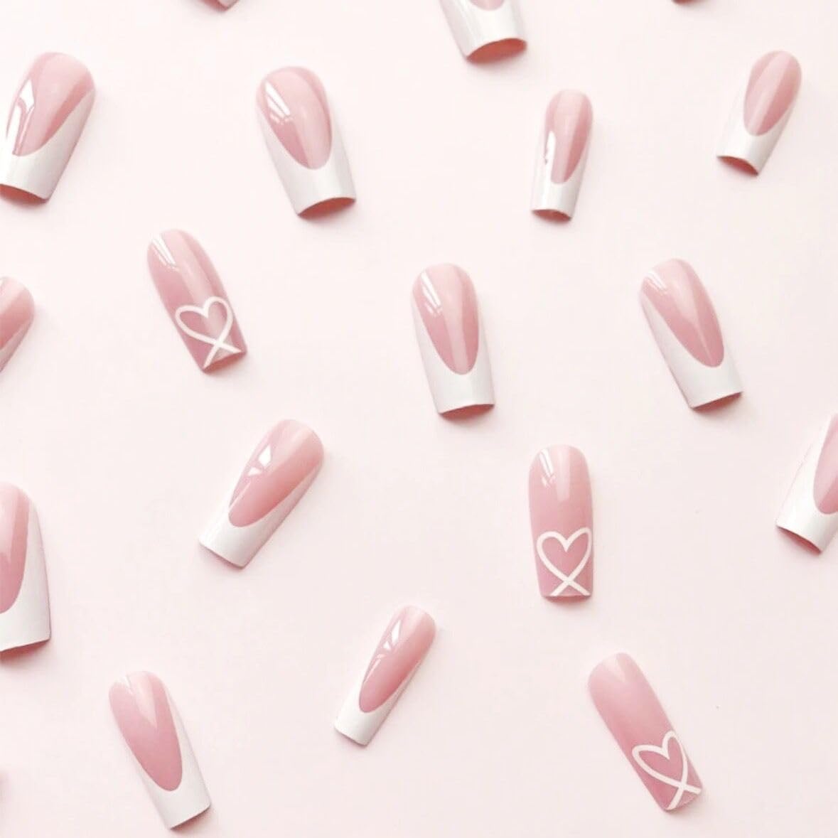 CTTHNBD uñas francesas con acabado brillante y diseño de corazón, perfecto para ocasiones
