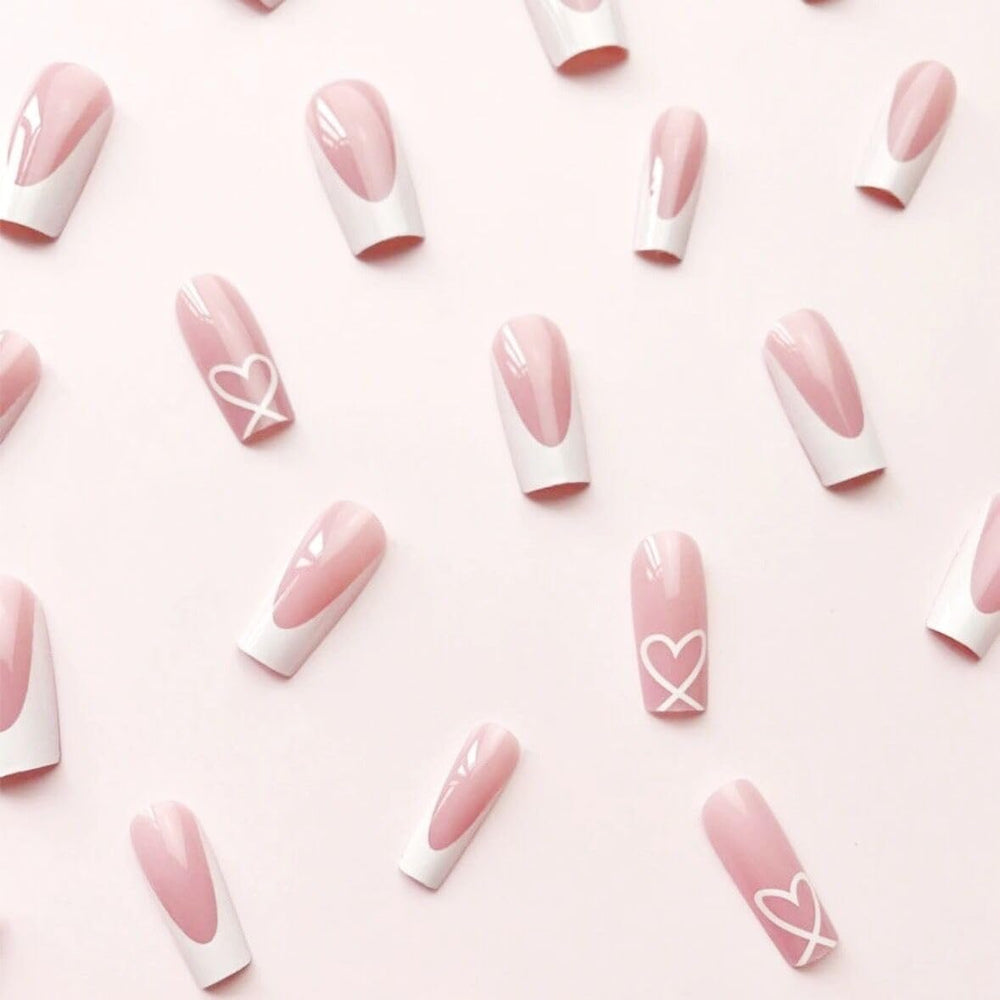 CTTHNBD uñas francesas con acabado brillante y diseño de corazón, perfecto para ocasiones