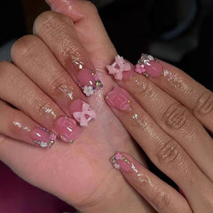 CTTHNBD con Lazo 3D en uñas pegadas rosas para un estilo elegante y duradero