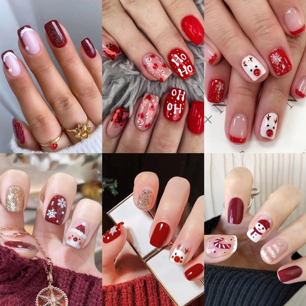 CTTHNBD uñas postizas navidad cuadradas rojas para fiestas