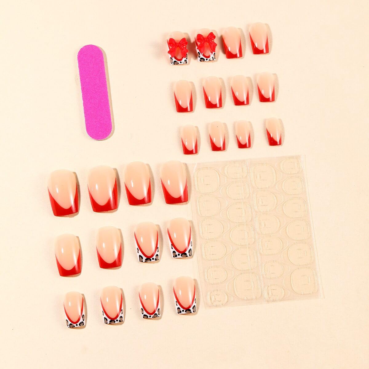 CTTHNBD uñas postizas rojas punta francesa cuadradas, estilo elegante para navidad