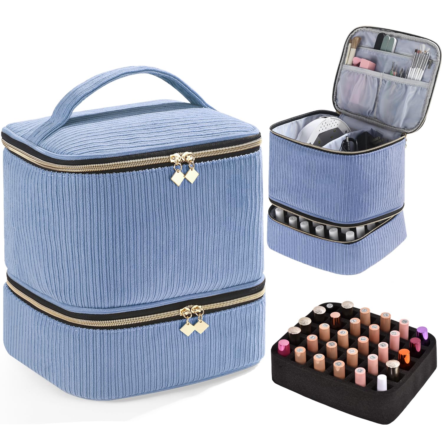 CTWWFS organizador corduroy para uñas con 30 botellas, ideal para viajar