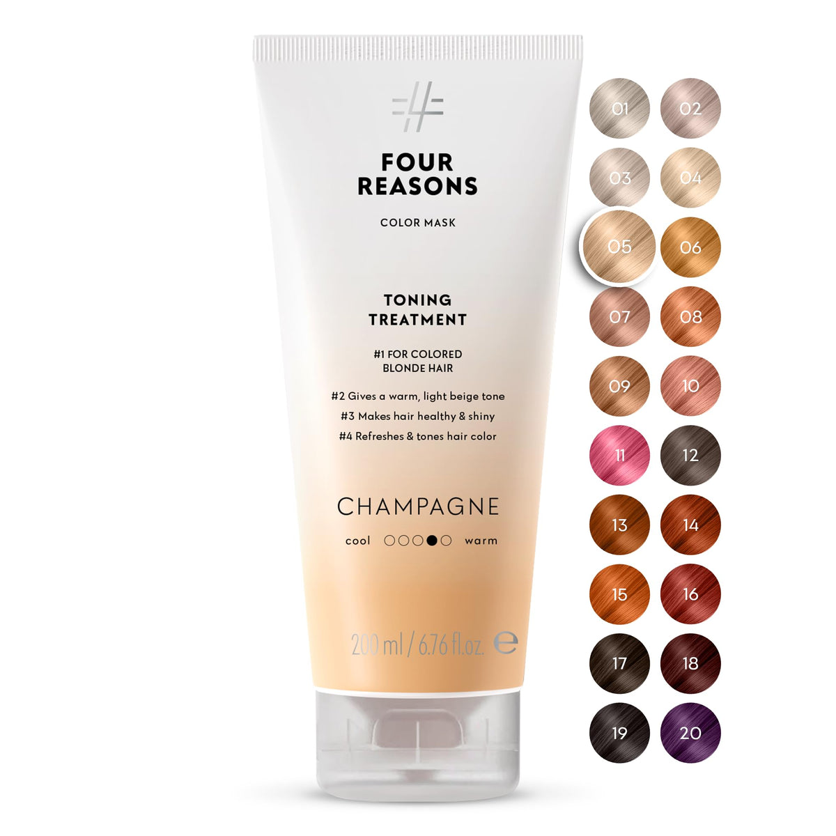 Cuatro Razones Máscara de Color Champán Rubio: botella elegante para tu rutina