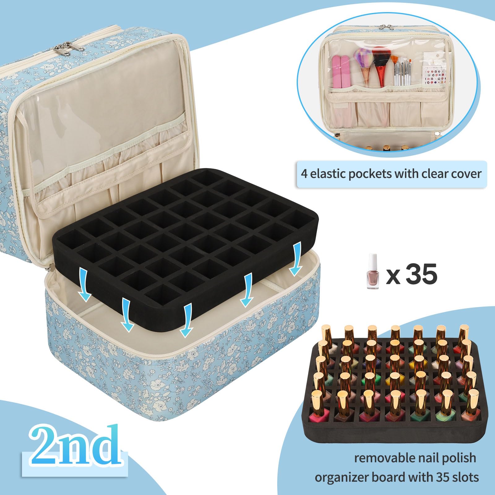 CUBETASTIC Sección de doble capa, vista superior con 10 ranuras para esmaltes, máxima organización.
