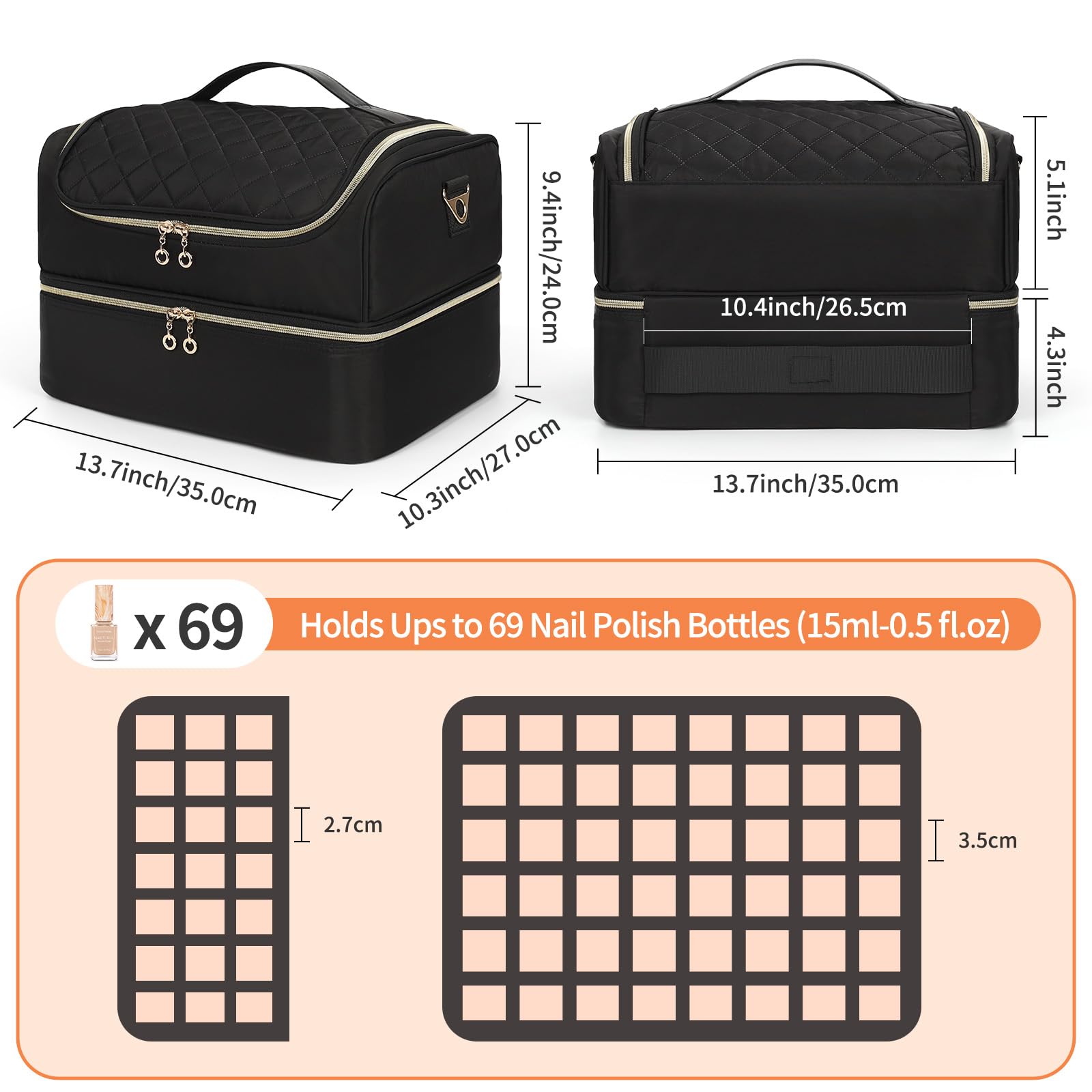 CUBETASTIC organizador esmaltes, bolsillos elásticos y malla para herramientas