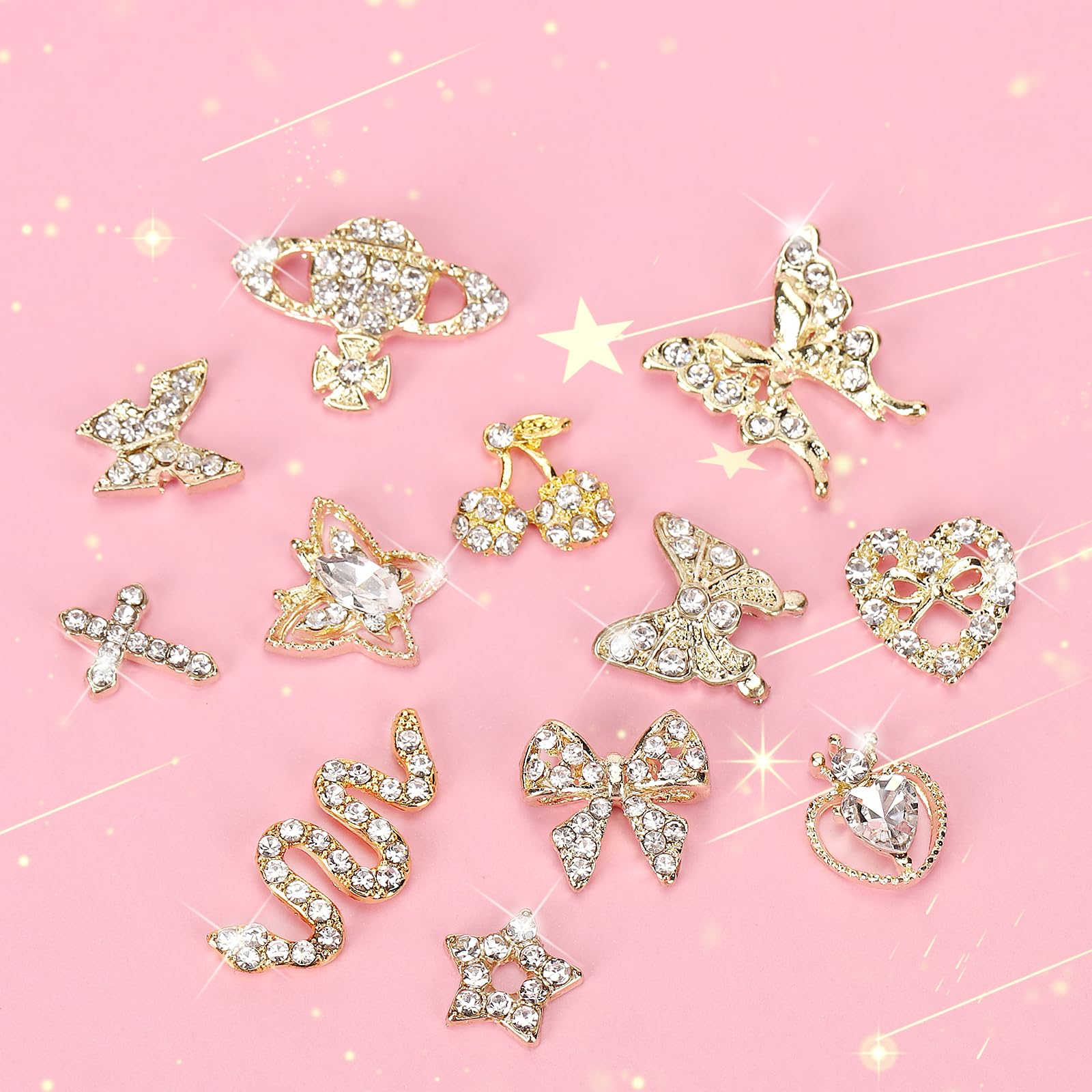 Adorno estrella rosa CUBLIVE para uñas, diseño brillante y elegante
