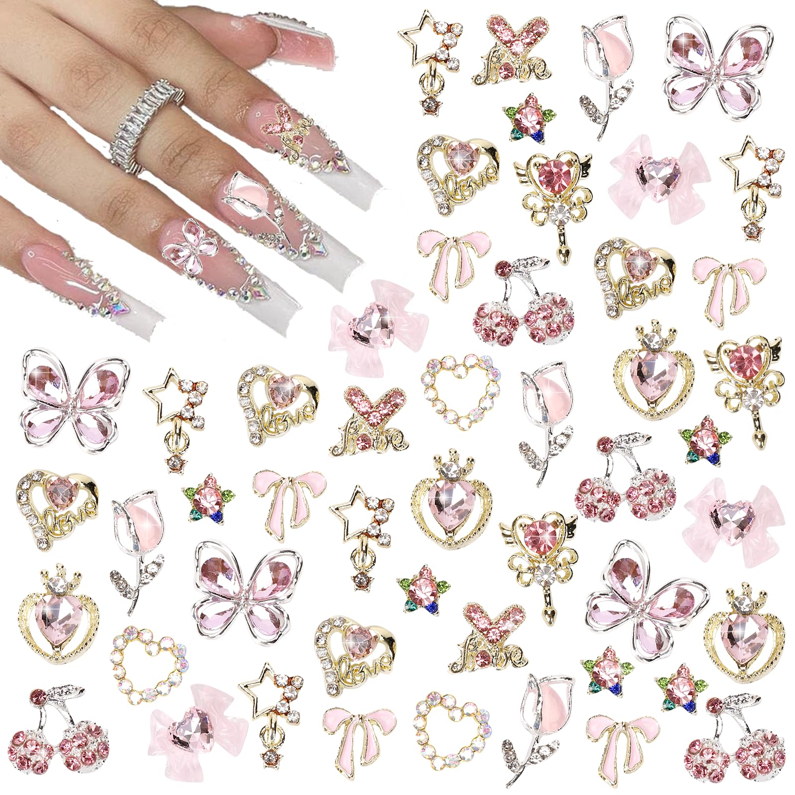 Dijes CUBLIVE corazón 3D para uñas, brillo y romanticismo en manicura.