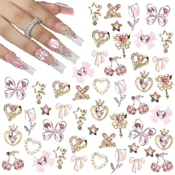 Dijes CUBLIVE corazón 3D para uñas, brillo y romanticismo en manicura.
