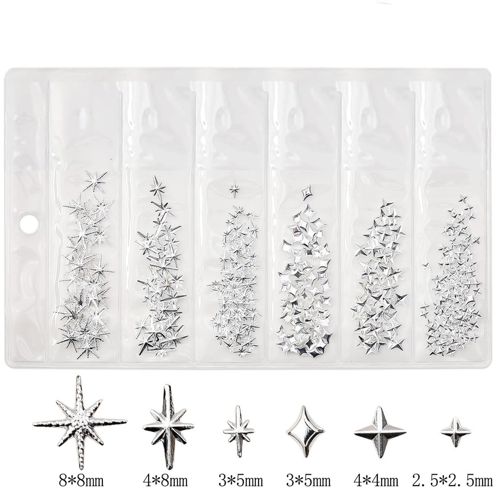 Dijes estrella plateados de CUBLIVE para uñas, acabado duradero.