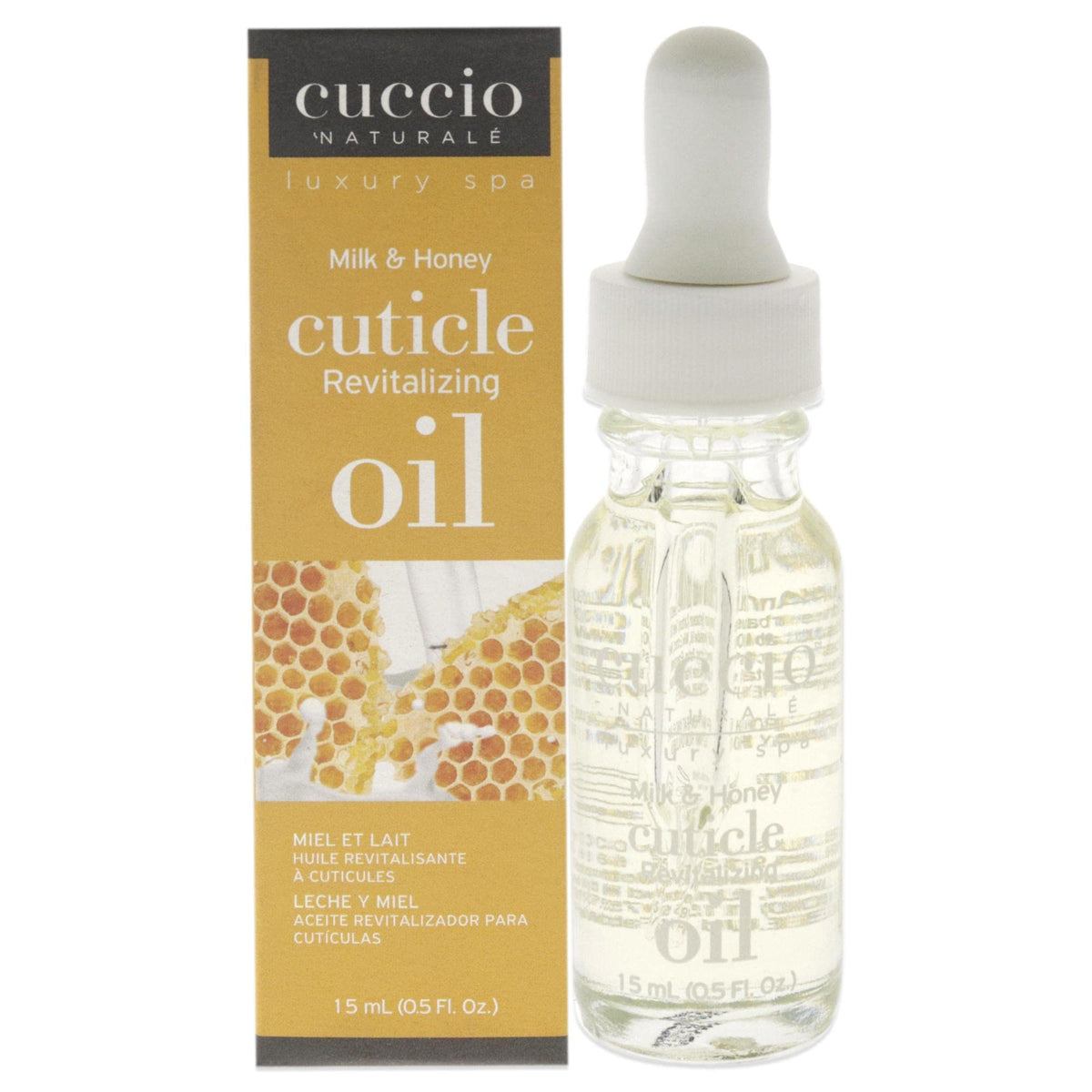 Cuccio Naturale Aceite Revitalizante para cutículas en botella, hidratación suave y aroma agradable.