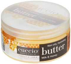 Cuccio Naturale Butter Blends aplicación suave que se funde y ofrece hidratación duradera.