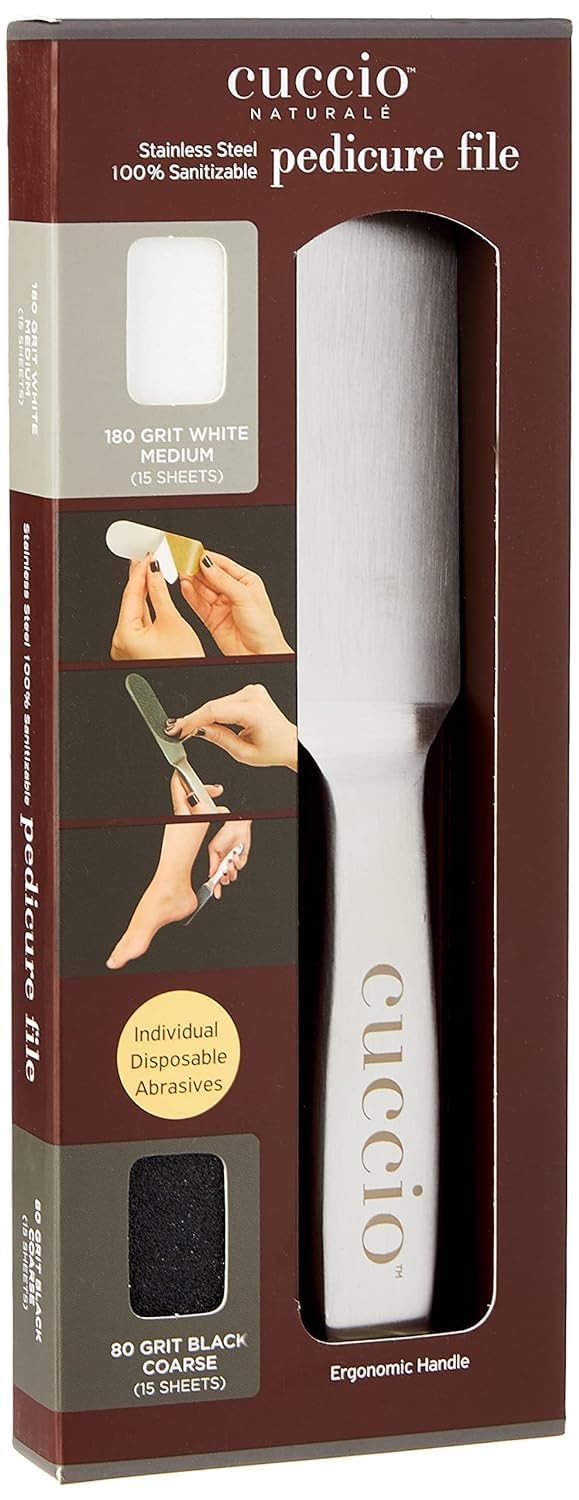 Cuccio Naturale, lima de pedicura profesional para pies, elimina callos con control preciso.