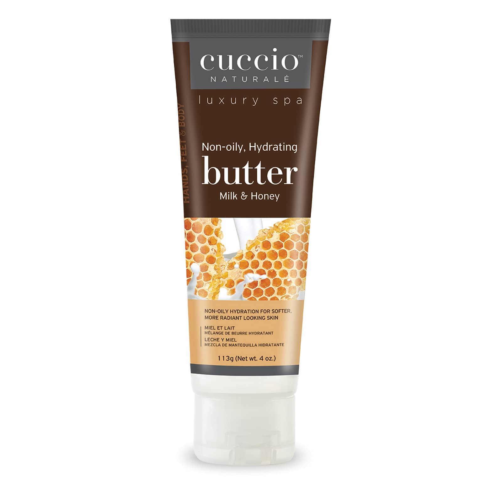 Cuccio Naturale Mezclas de Mantequilla crema corporal leche y miel, hidratación suave para piel seca.