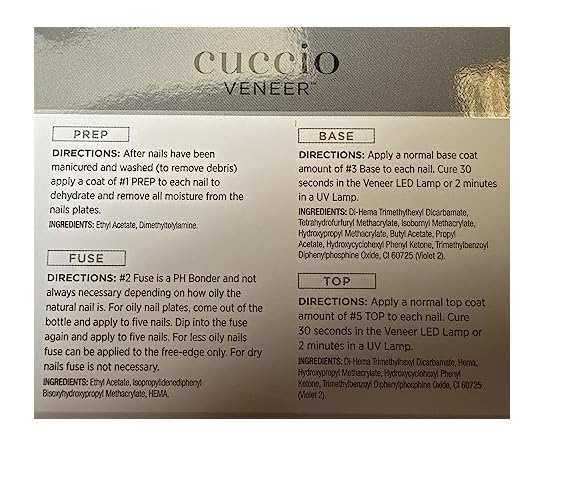 Cuccio Veneer LED/UV, curado eficiente con lámparas compatibles.