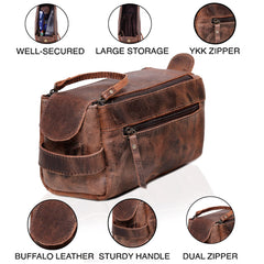 Cuero kit toilette cuir buffle-compact, rangement pratique en voyage.
