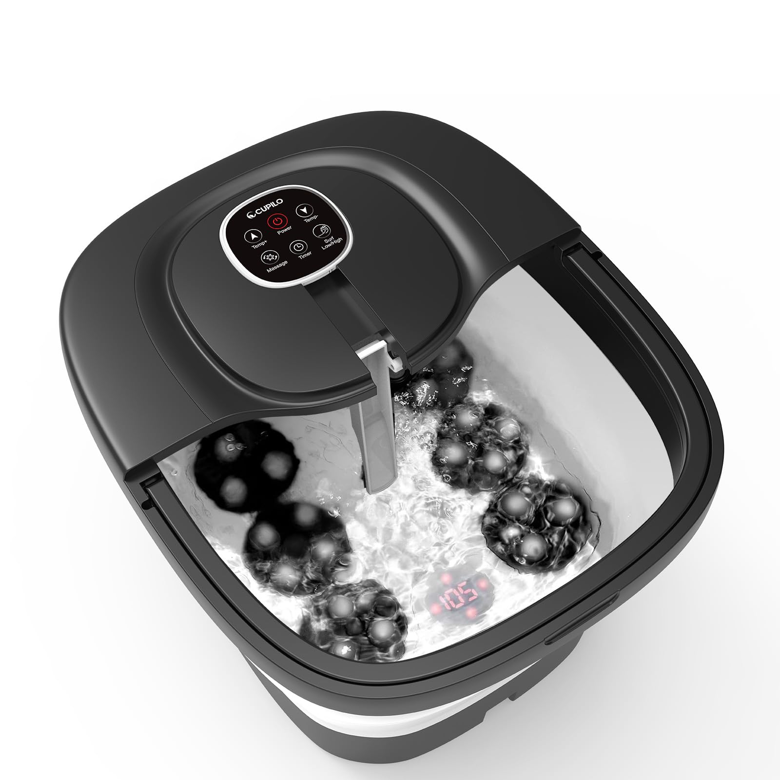 CuPiLo Foot Spa muestra el sistema de circulación con calor para pies relajados.