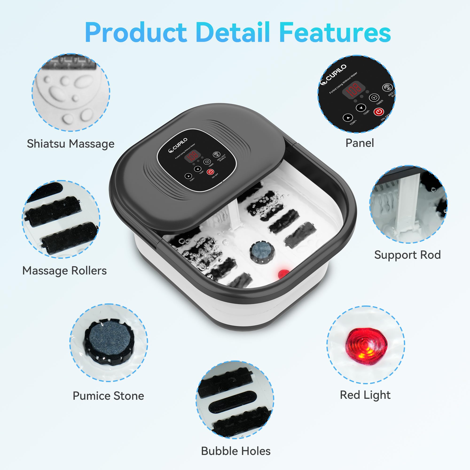 CuPiLo spa para pies con sistema de seguridad y protección de temperatura.