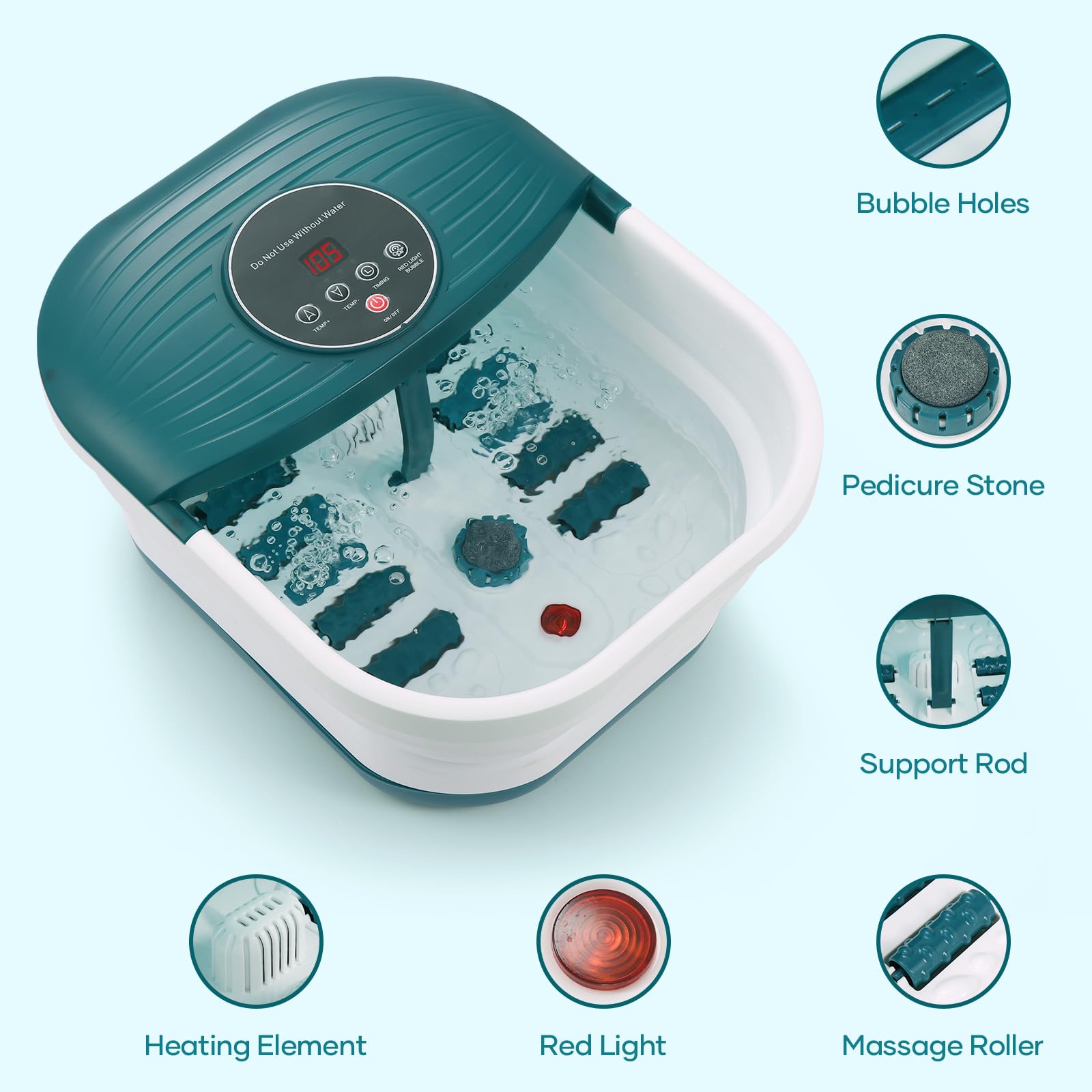 CURECURE spa-pies-almacenamiento-integrado guarda accesorios para ordenar.