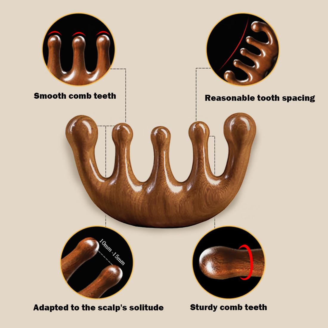 Cureder Dientes Anchos Peine Madera: desenreda sin tirar y evita enredos.