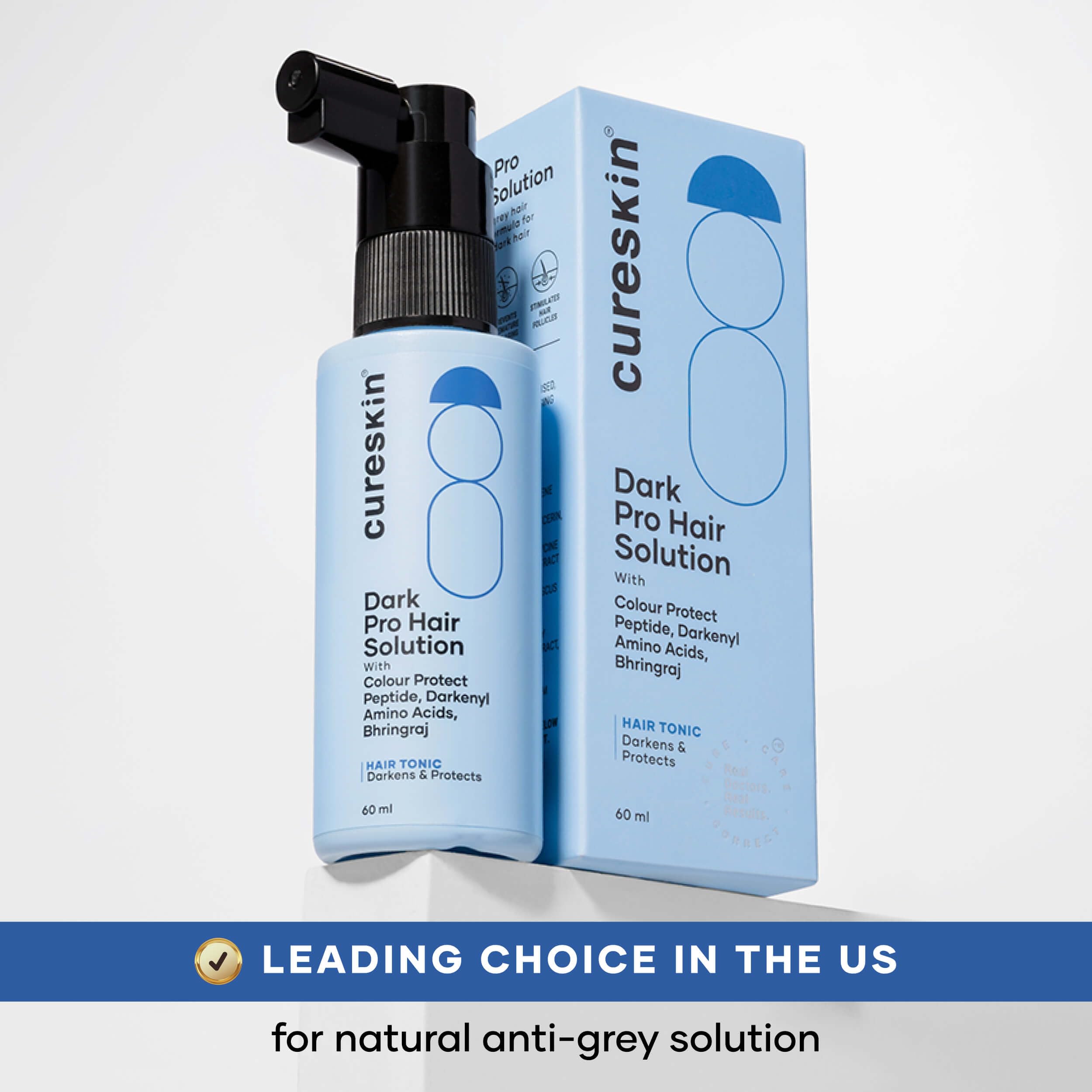 Cureskin Anti Canas: aplicación en cabello para un look más oscuro y vibrante.