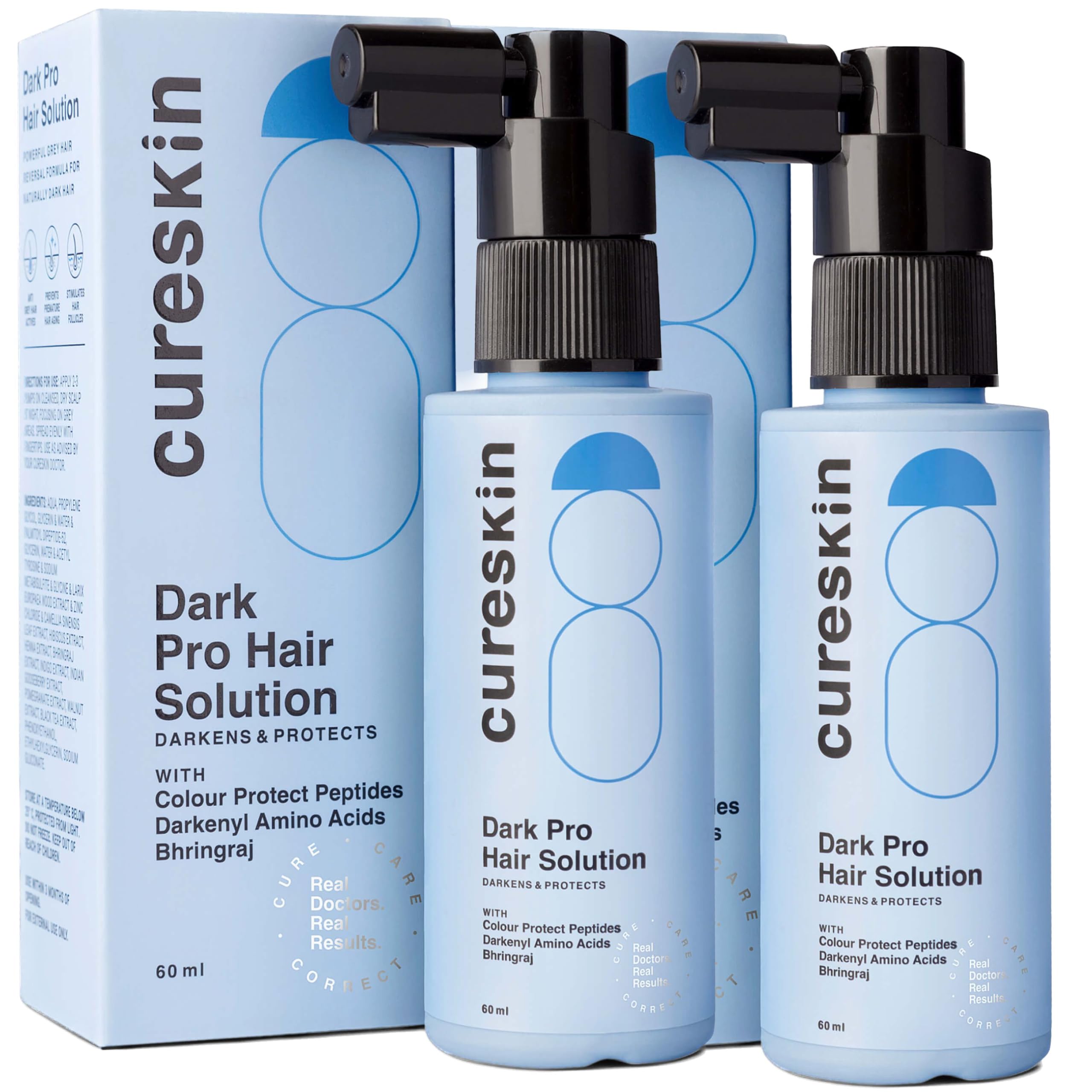 Cureskin Anti-Gris: flacon compact pour cheveux et barbe, application légère.