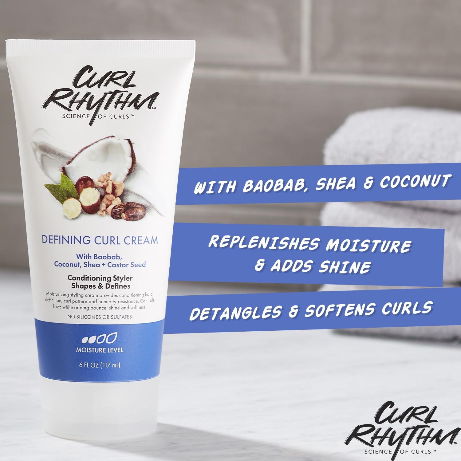 Curl Rhythm ingredientes baobab y shea para hidratación profunda de rizos.