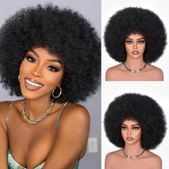 CURLCRAZY Afro Wig 70s kinky curly con bangs, look auténtico para cosplay diario