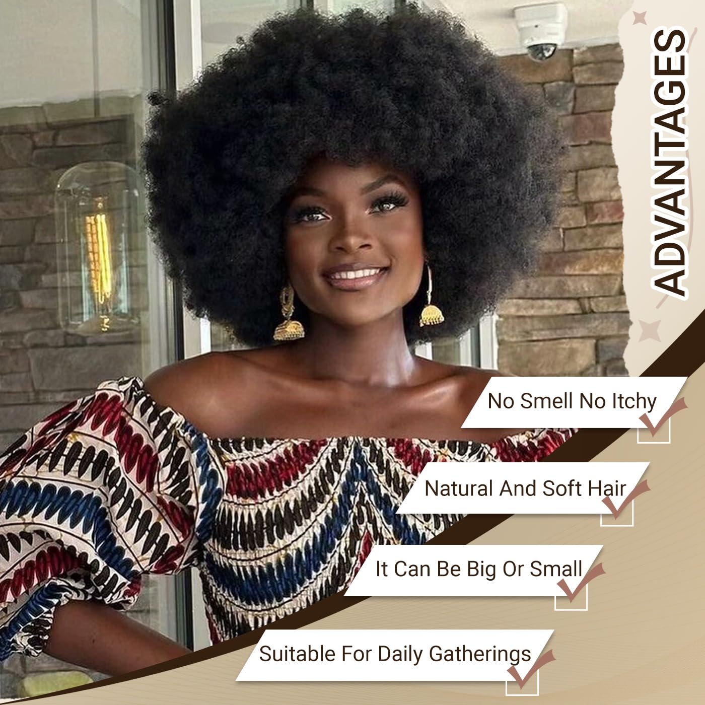 CURLCRAZY Afro Wig bouncy fluffy puff, volumen duradero para uso diario y fiestas