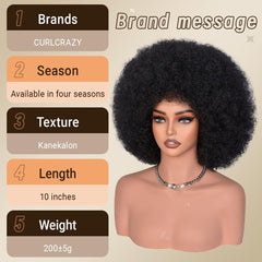 CURLCRAZY Afro Wig cabello sintético para cosplay, look 70s con textura realista