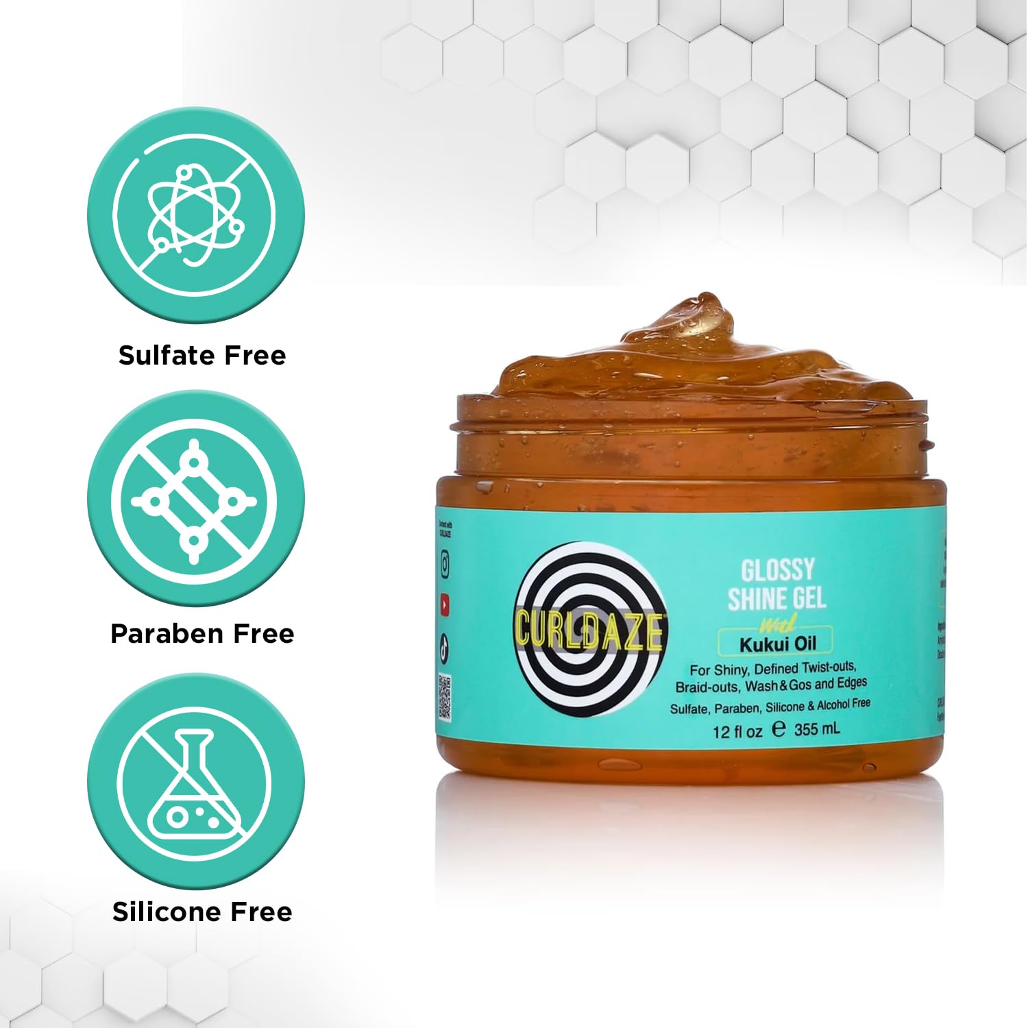 Curldaze Glossy Shine Gel for wash-and-go looks with frizz control.