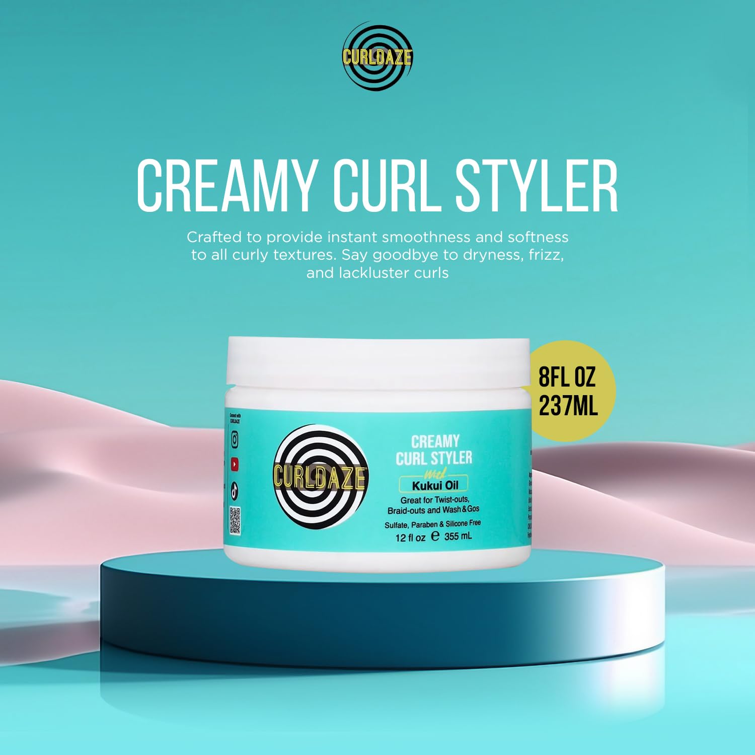 Curldaze Kukui Oil Creamy Curl Styler dispensing pump for easy application