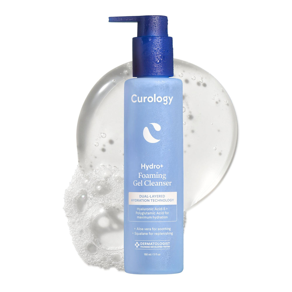 Curology Hydro+ gel espumoso limpiador facial, espuma hidratante para piel sensible.